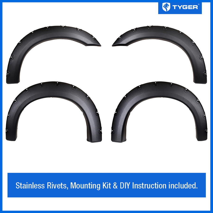 Tyger Auto Fender Flare Rough Textured Black Compatible with 1999-2007 Ford F-250 F-350 Super Duty, Bolt-Riveted Style 4pc | TG-FF8F4097
