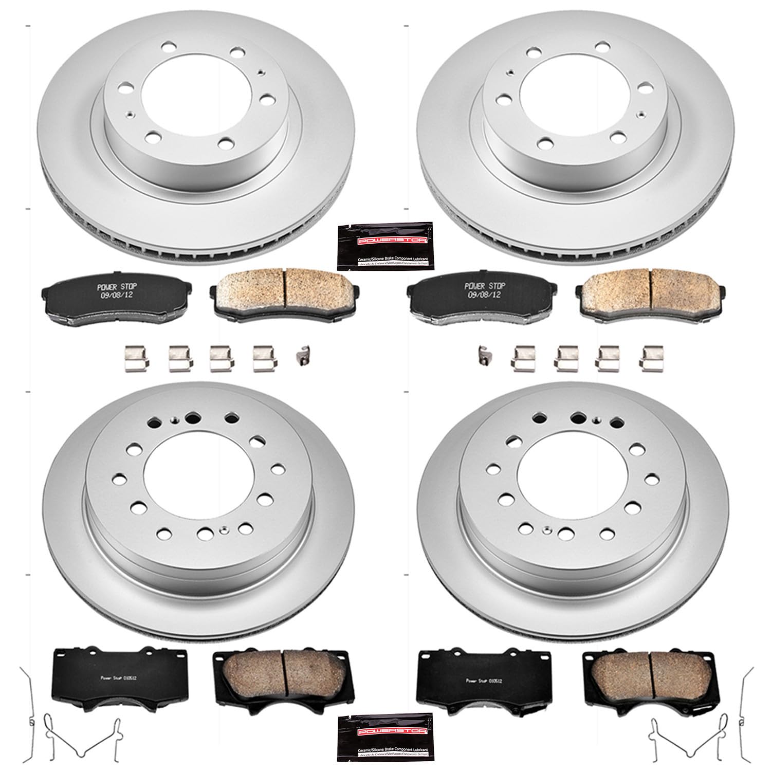 Power Stop CRK138 Brake Rotor Coated & Ceramic Brake Pads- front & rear For Toyota 4Runner 2003-2009, Toyota FJ Cruiser 2007-2009 [Model Specific]