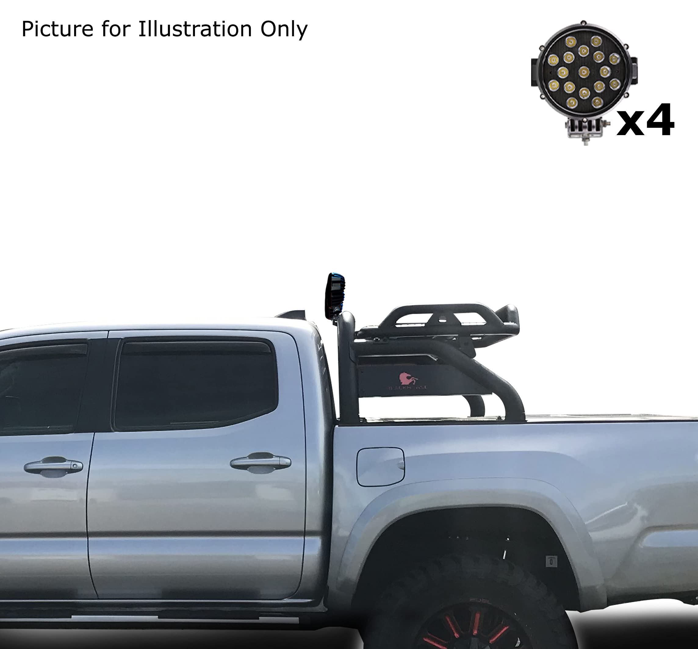 Atlas Black Horse Roll Bar incl. Pair of 7.0" Dia. Led Lights w/Black Trim Rings Compatible with (GMC-Chevrolet-Ford-Dodge) Black Atlas Roll Bar - RB-BA1B-PLB