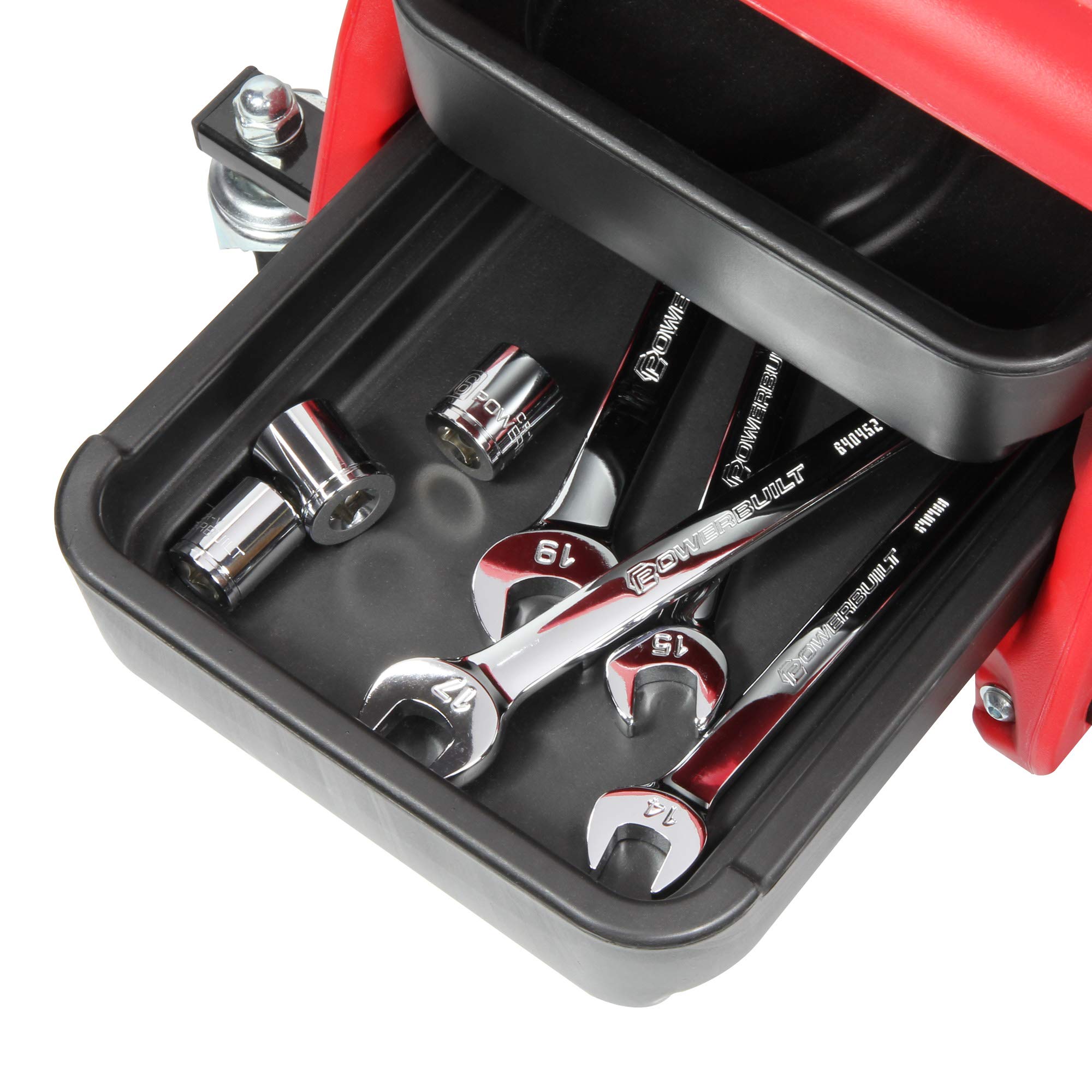 Powerbuilt Garage Seat Rolling with Tool Trays, Smooth Ball Wheel Bearing Casters 300 Pound Capacity Stool, Detailing, Motorcycle, Gardening - 240283