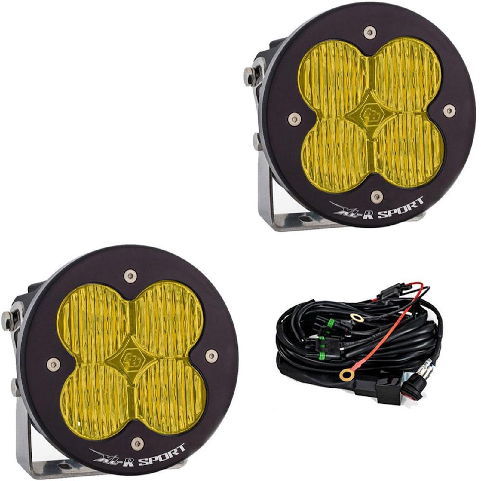 XL-R Baja Designs Sport LED Light Pod Pair for Jeeps, Off Road 4x4, Trucks, UTV - 2 PCS LED with Wiring Harness (Wide Cornering; Amber)