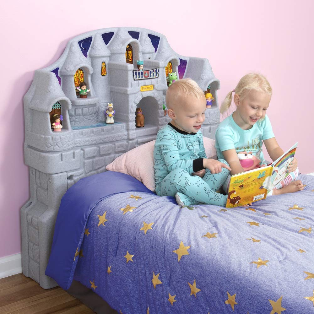 Twin Size Simplay3 Imagination Castle Headboard, Plastic Castle Bed headboard for Toddlers, Kids and Girls with Princess Toy Play Storage Area, Gray & Pink, Made in USA