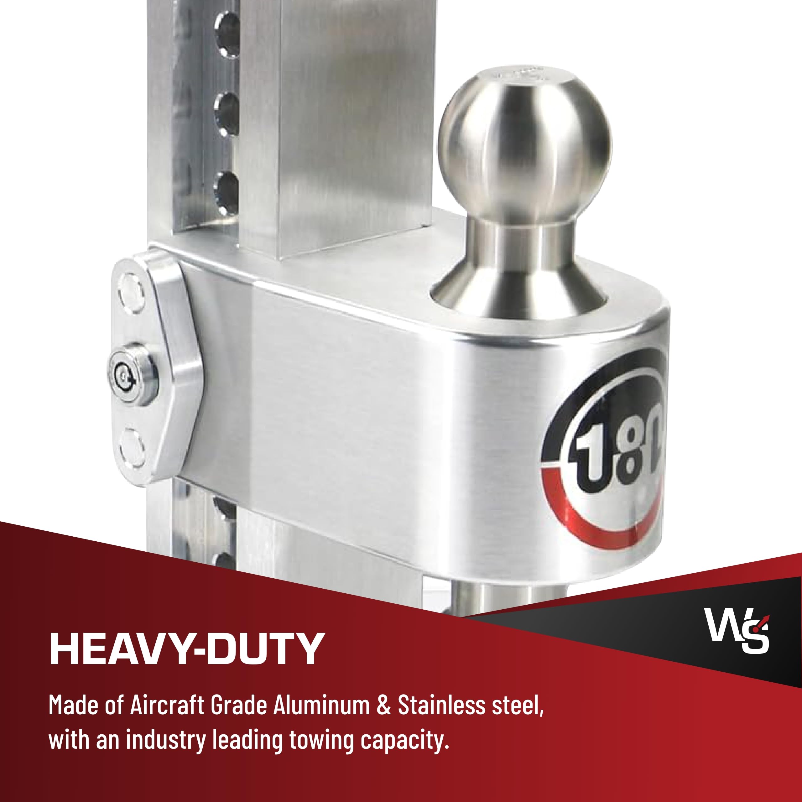 180-Degree Weigh Safe Trailer Hitch - Adjustable Trailer Hitch for Towing - Compatible with 3" Receivers - 10" Drop, Stainless Steel Tow Balls, 21,000 GTW, 1-Piece Lock Set