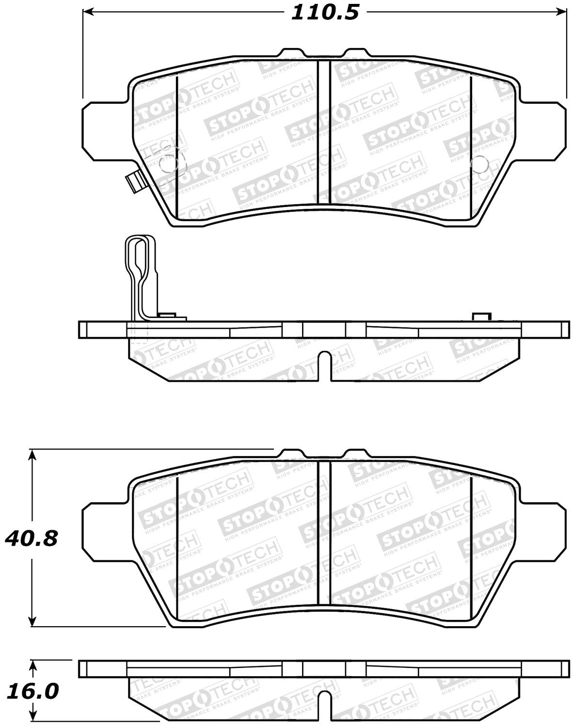 Rear StopTech 308.11010 Brake Pads with Shims and Hardware
