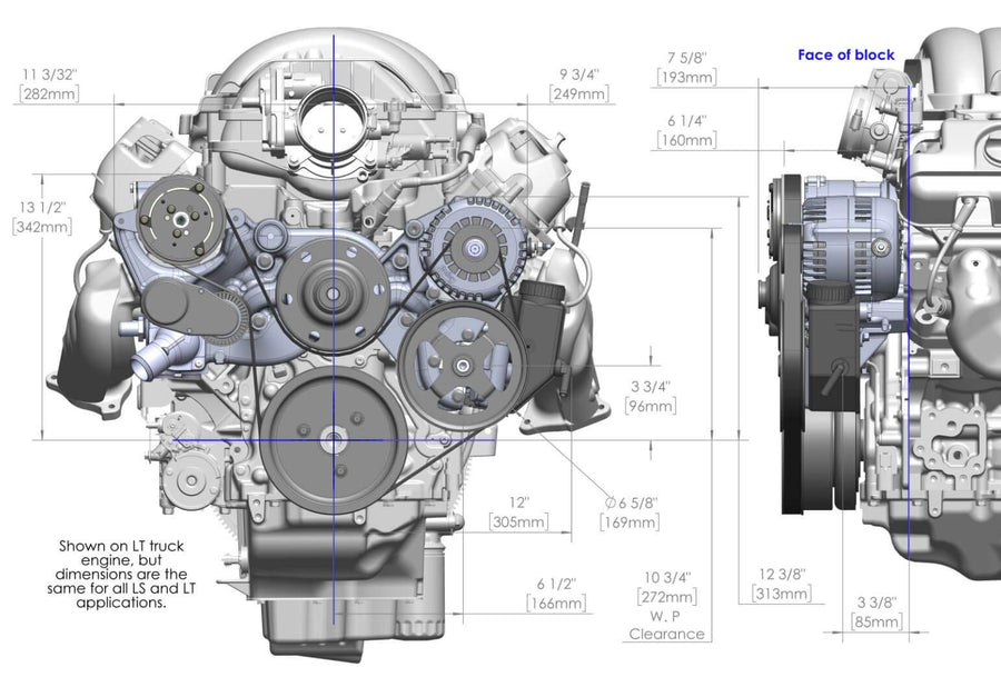 Holley Complete LS Swap Front Accessory Serpentine Drive System | Mid-Mount with Water Pump, Alternator, A/C & Power Steering | Gen III/IV 4.8/5.3/LS1/LS2/LS3/LS6 Black Finish 20-185BK