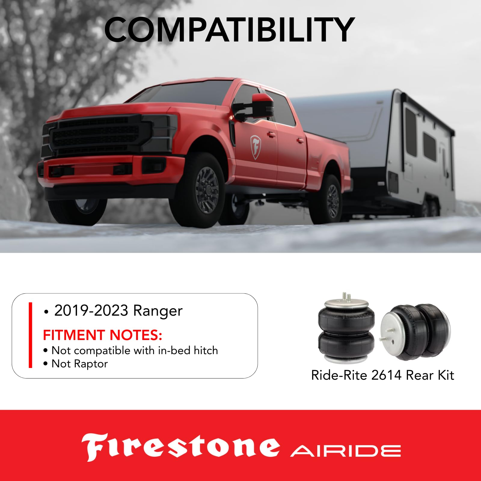 Firestone 2614 Ride-Rite Airide Rear Springs Kit fits 2019-2023 Ranger Not Raptor | 5-100 PSI | No Drill Installation | Load Capacity of 5,000 Pounds | Enhances Brake Effectiveness