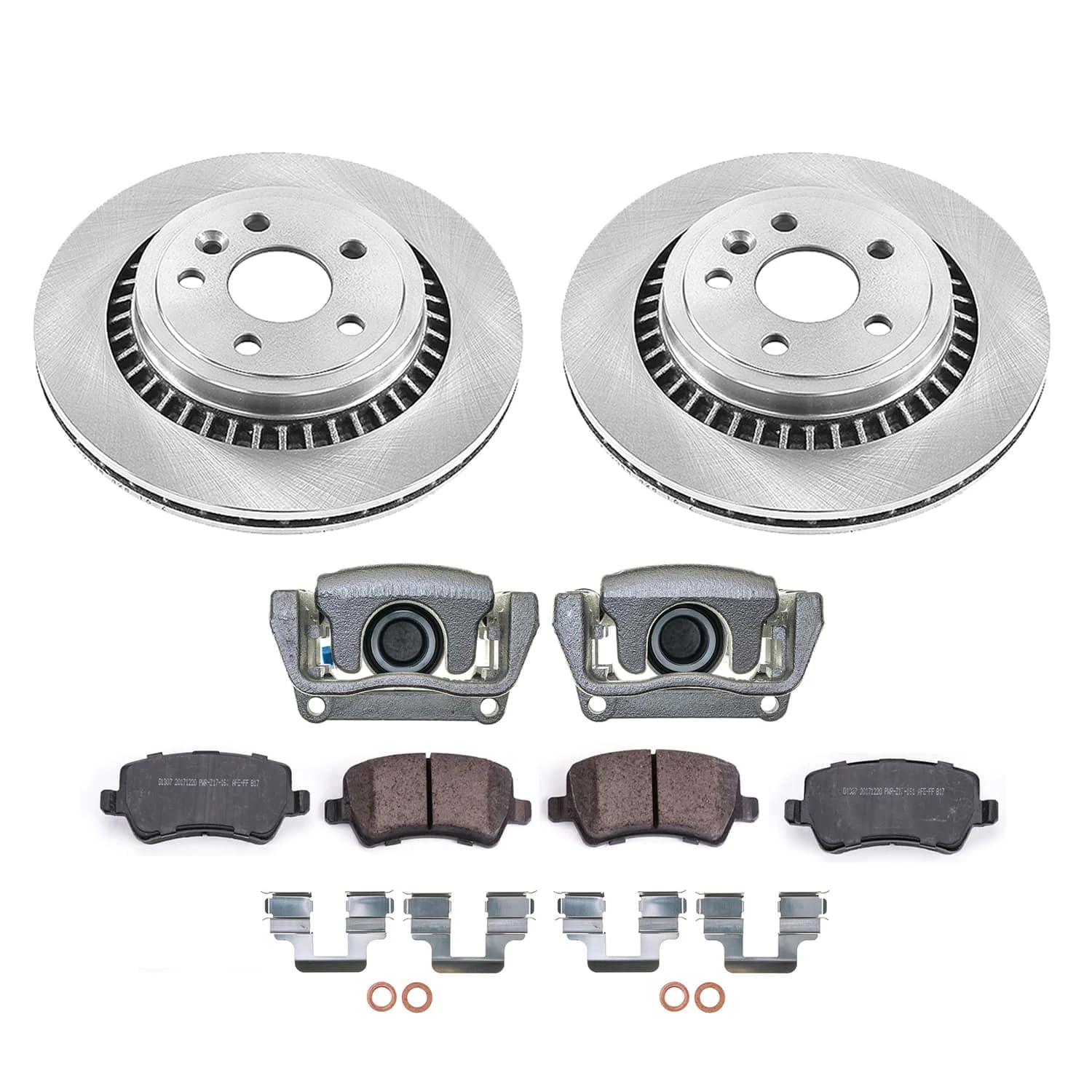 Rear POWERSTOP Stock Replacement Brake Pads and Rotors Kit with Calipers For Volvo XC60 2012-2017 [Vehicle Specific]