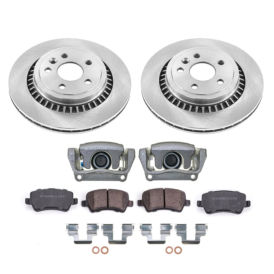 Rear POWERSTOP Stock Replacement Brake Pads and Rotors Kit with Calipers For Volvo XC60 2012-2017 [Vehicle Specific]
