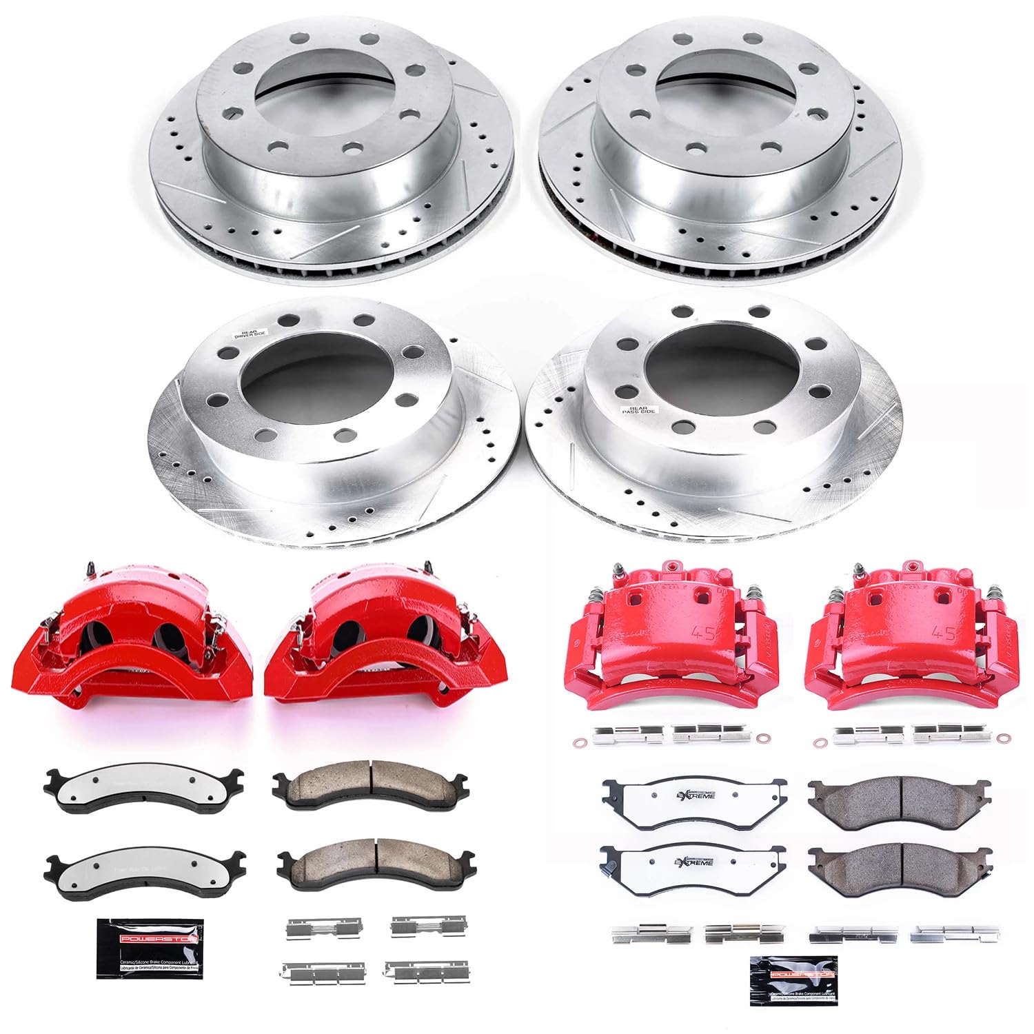 Power Stop Z36 KC5466-36 Truck & Tow Front and Rear Caliper Kit- Brake Rotors, Brake Pads and Brake Calipers For Dodge Ram 2500 2001-2002 [Model Specific]