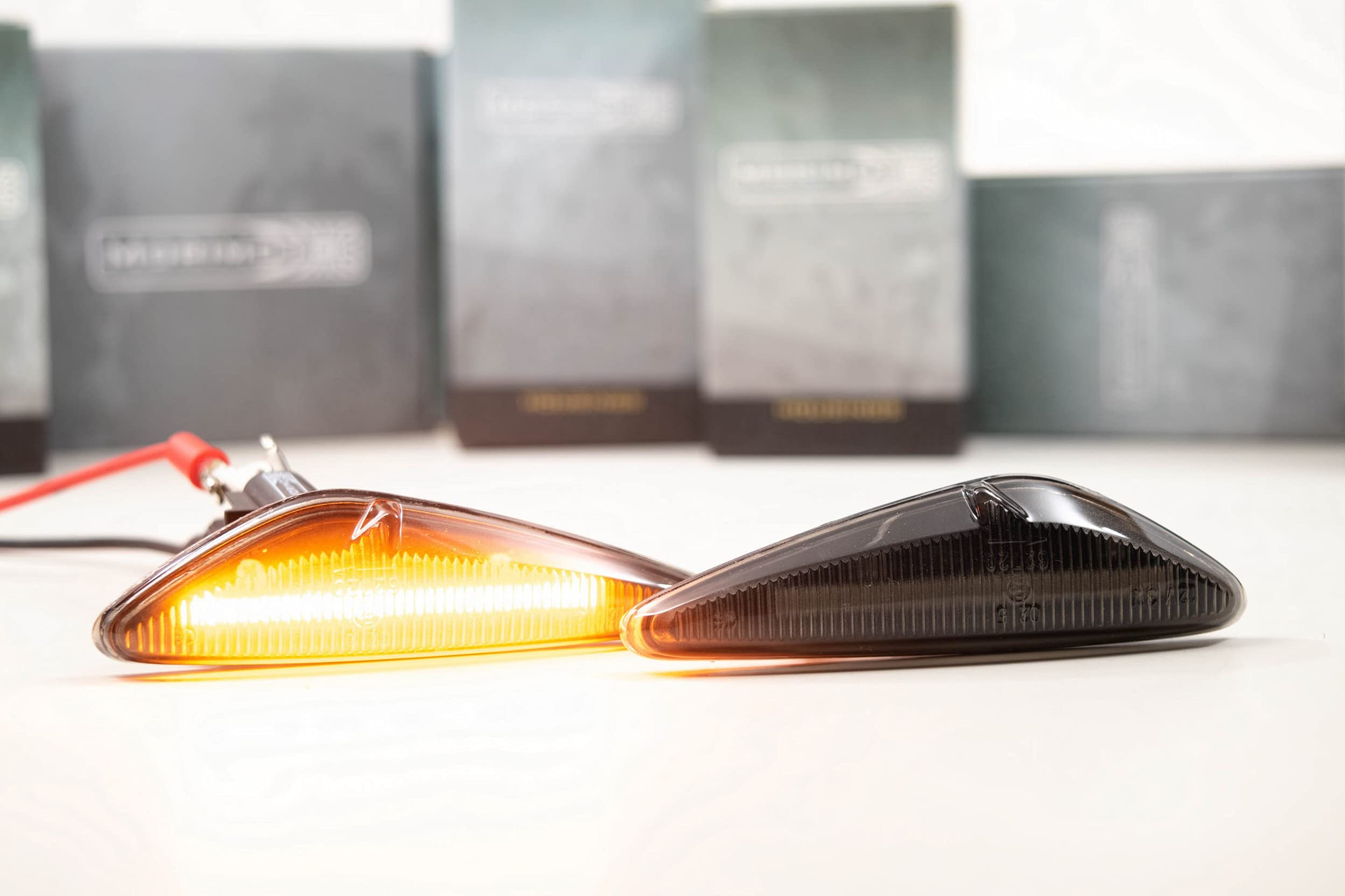 Morimoto XB LED Side Markers Plug and Play OEM Replacement Fits Mazda/Fiat Select Models Peformance Upgrade with Smoked Lens (PN: LF0597 pair of complete side marker assemblies)