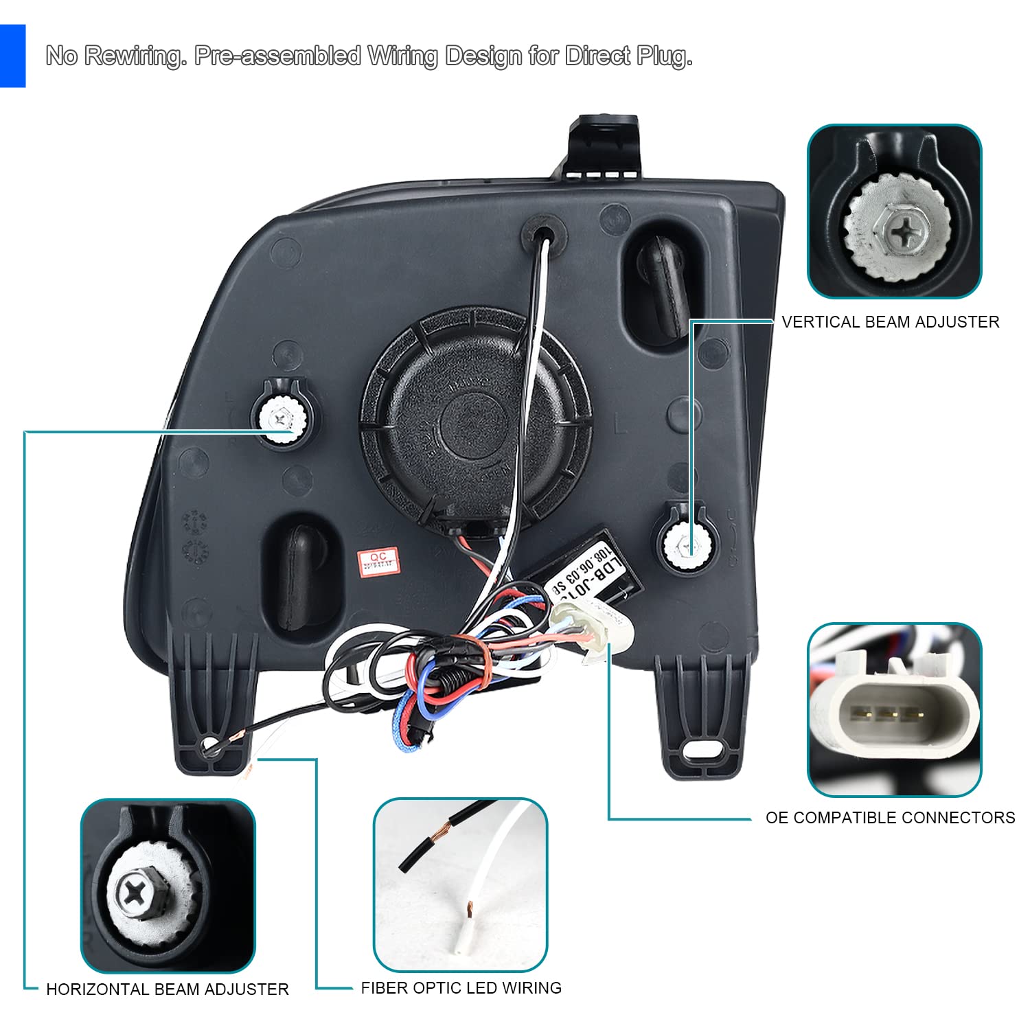 Black Projector Headlights SPEC-D TUNING Compatible with 2005-2009 Ford Mustang, Left + Right Pair Headlamps Assembly