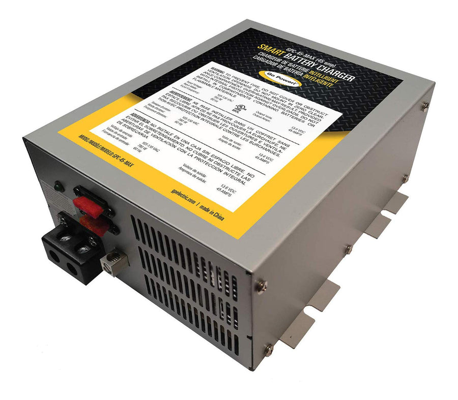 Go Power GPC-45-MAX 3-Stage Converter/Battery Charger 45 Amp, Compact Design, UL Listed, Includes 15-Amp Male Plug, RV & Marine Applications