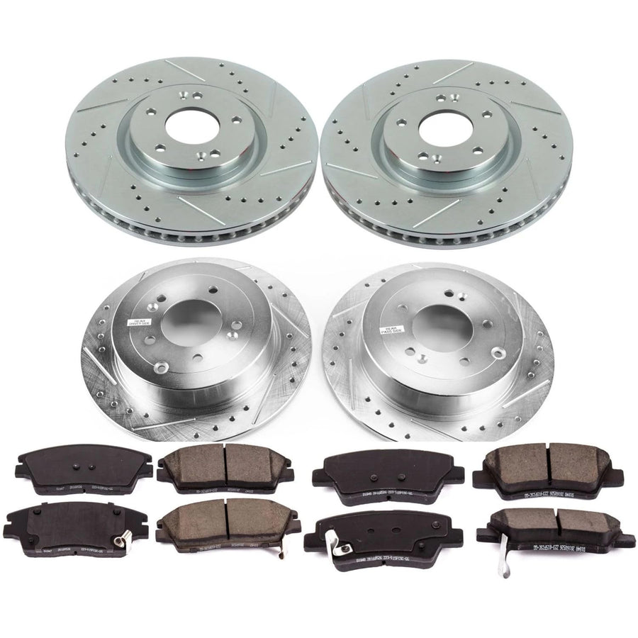 Power Stop K7920 Z23 Daily Driver Carbon-Fiber Ceramic Brake Pads and Drilled and Slotted Rotors Kit Front and Rear For Kia Sportage 2017-2022 [Model Specific]
