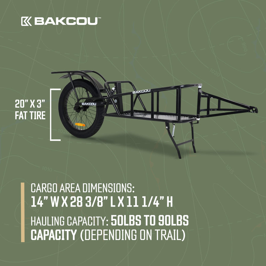 Bakcou - Cargo eBike Trailer Hunting - Single Wheel, Mule-Storm Compatible, 50-90lbs Capacity, 20" Fat Tire, All-Terrain, Canvas Liner, Fender