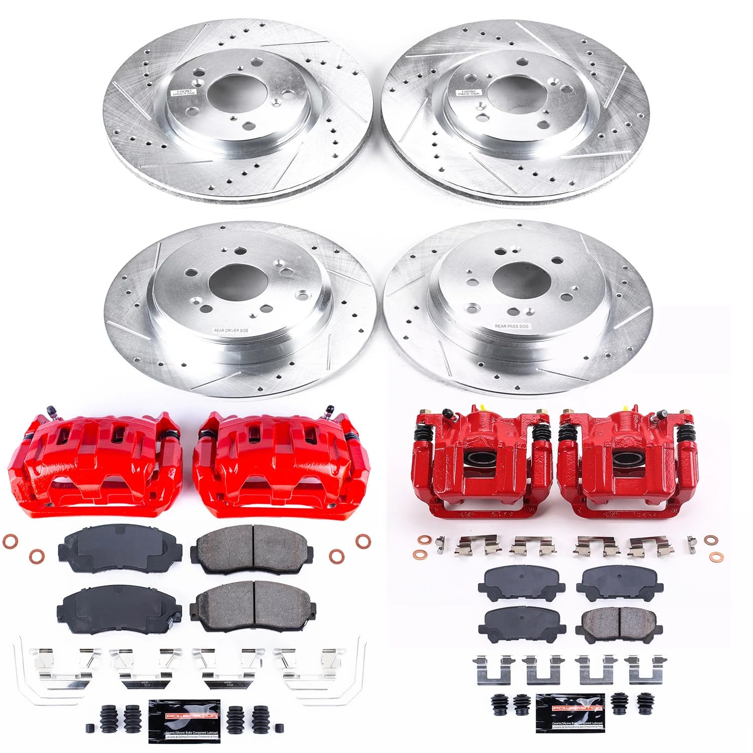 Z23 Evolution Power Stop KC5858 Front and Rear Brake Caliper Kit-Brake Rotors, Carbon-Fiber Ceramic Brake Pads, Calipers For Honda Odyssey 2011-2014 [Model Specific]