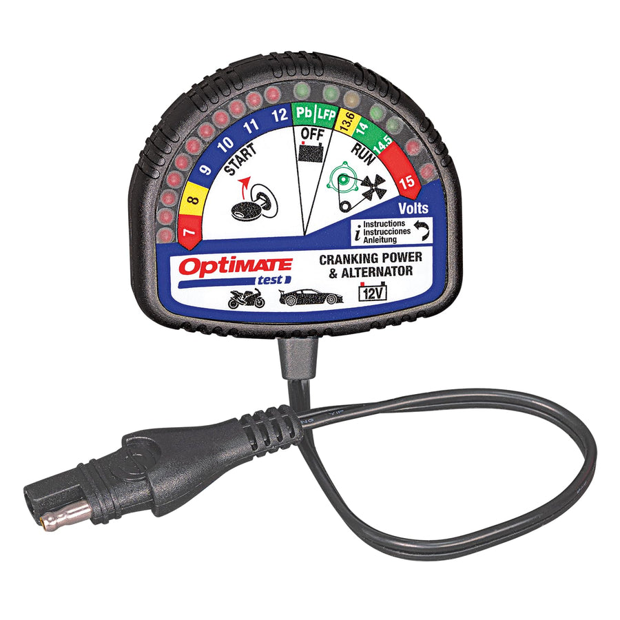 Tecmate Optimate Test – TS-121, Cranking & Alternator, 12V Tester for Battery State of Charge, cranking Performance and Vehicle Charging System