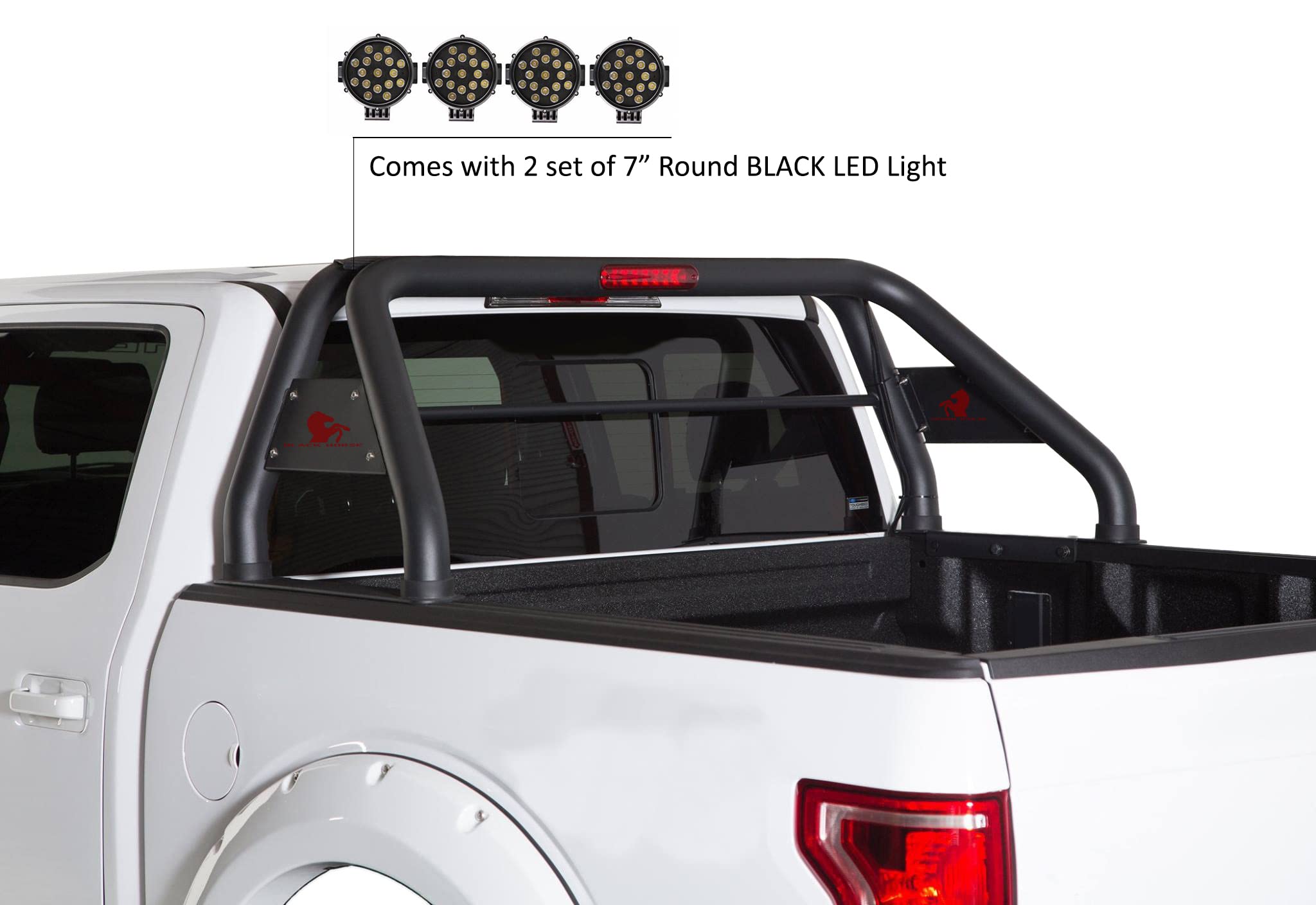 Classic Black Horse Roll Bar incl.Pair of 7.0" Dia. Led Lights,Black Compatible with 00-24 Ram 2500/3500|00-24 F-150|01-24 Sierra 1500/2500/3500|07-24 Tundra|17-24 Titan|01-24 Silverado 2500/3500 HD