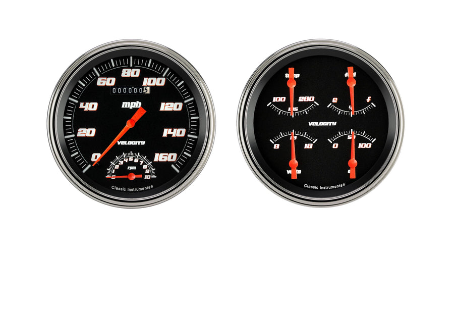 Velocity Black Classic Instruments VS62BSLF SpeedTachometer & Quad Gauge-Gm 4 5/8""