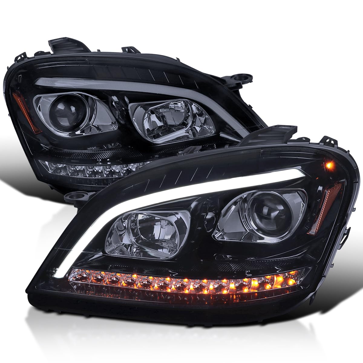 Smoke Projector Headlights SPEC-D TUNING w/LED Sequential Signal Compatible with 2006-2008 Mercedes Benz W164 ML350 ML500 ML-Class, Left + Right Pair Headlamps Assembly