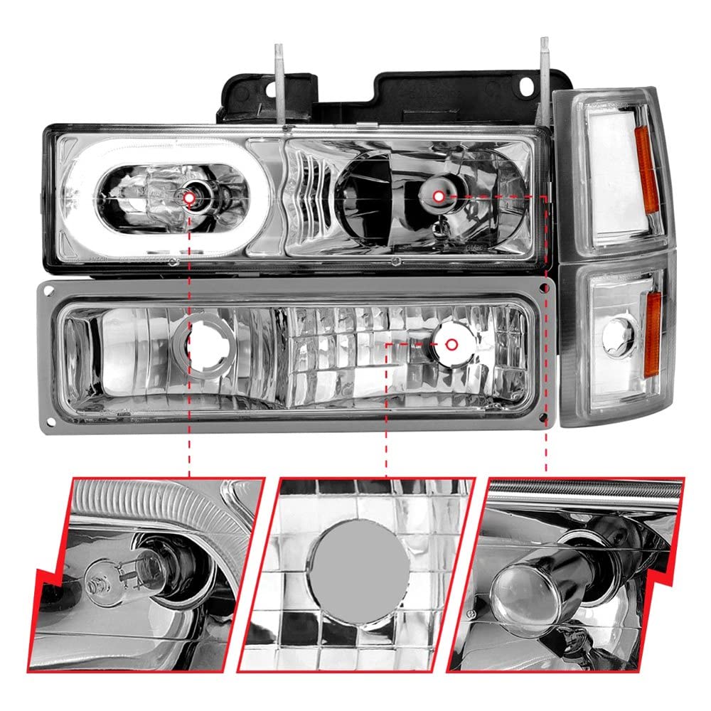 ANZO 88-98 Chevrolet C1500 Crystal Headlights Chrome Housing w/Signal and Side Marker Lights (111508)