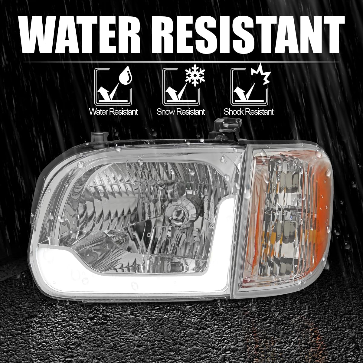 LED Tube Headlights + Corner Lights SPEC-D TUNING Compatible with 2005-2006 Toyota Tundra, Left + Right Pair Headlamp Assembly