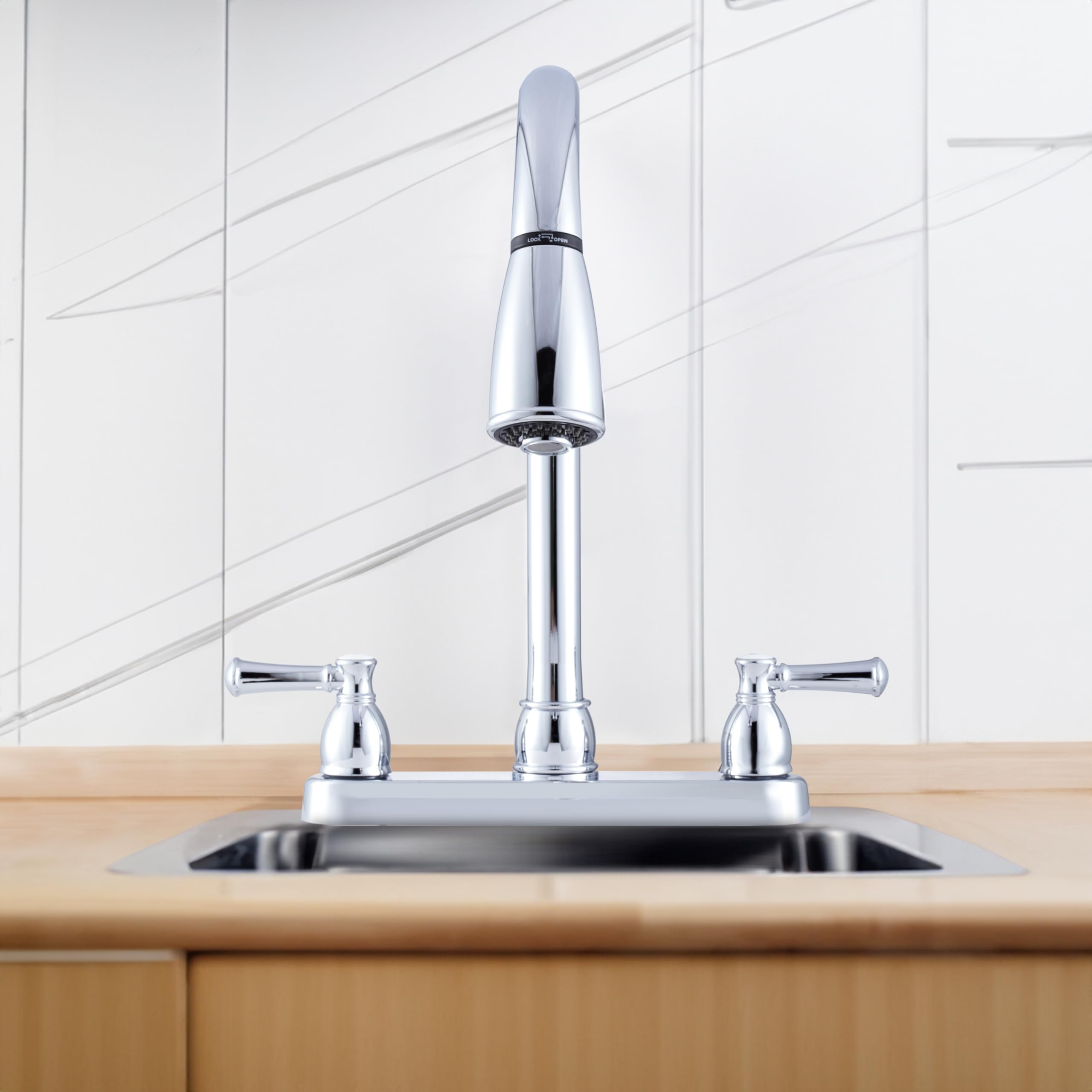 Dura Faucet Non-Metallic DF-PK350L-CP Dual Lever Pull-Down Rv Kitchen Faucet - Chrome Polished