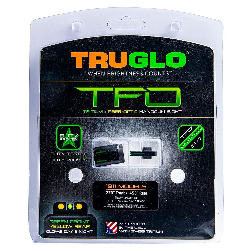 TFO TRUGLO Handgun Sight Set - Fits Novak LoMount Cut .270/.450 (Yellow/Green)
