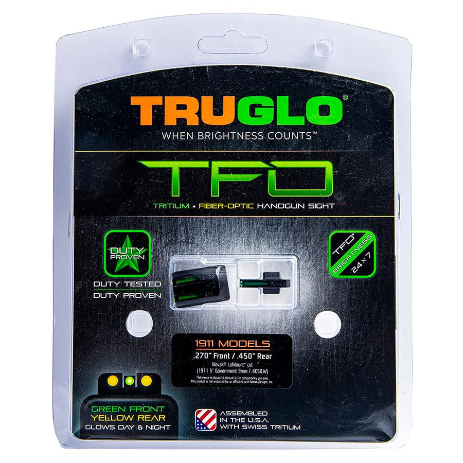 TFO TRUGLO Handgun Sight Set - Fits Novak LoMount Cut .270/.450 (Yellow/Green)