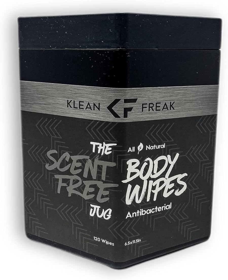 Klean Freak Body Wipes - Wipe Away Sweat and Odor for Face and Body, No Water, Large Textured, Travel, Gym, Camping and More, 120 Cnt Jug (Scent-Free Jug)