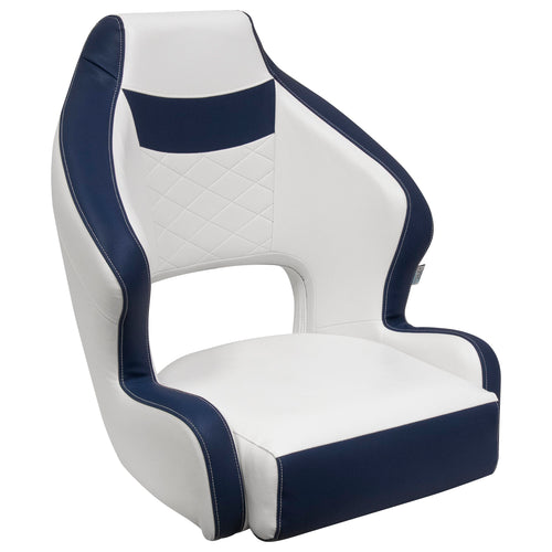 DLX Series Wise DLX3338-1904 Pontoon Bucket Seat with Flip Up Bolster - White/Mariner Blue