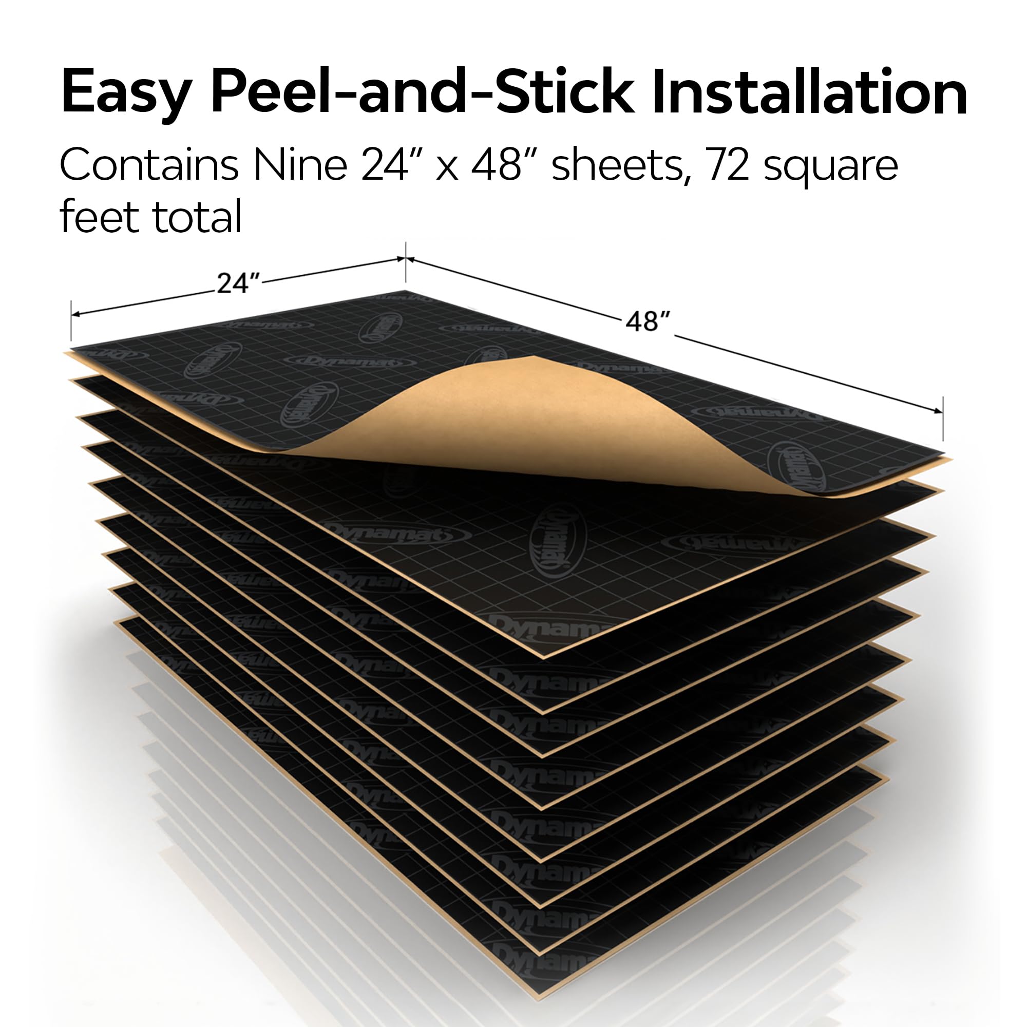 Dynamat Xtreme Car Insulation Sound Deadening Mega Pak 10465 – Noise Dampening for Floor, Doors, Panels, Hood or Trunk – Easy Self Adhesive Install – Made in USA – 9 Sheets 24”x48”, 72 sq ft total