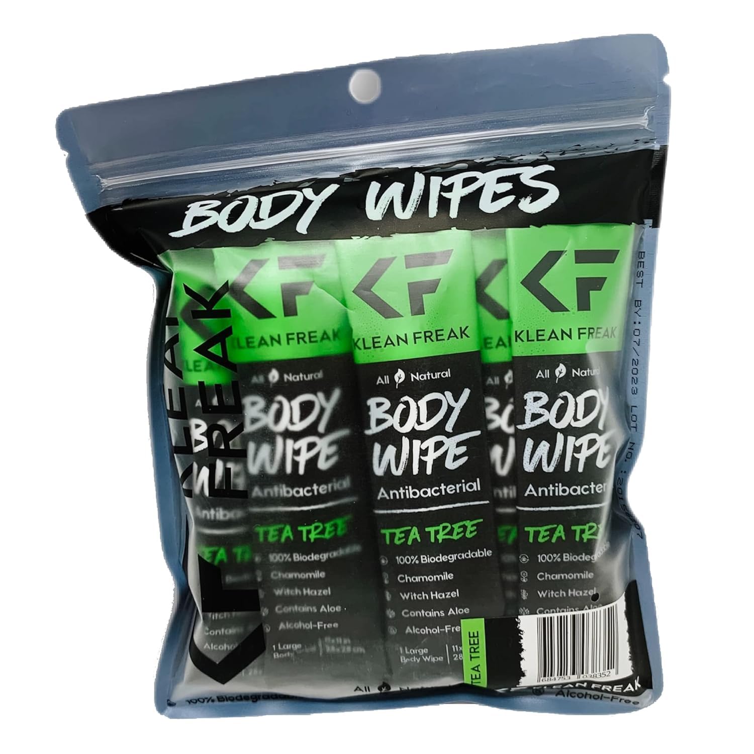 The Body Wipes Klean Freak - 12 count Individually Wrapped | Showerless Body Wipe for Women & Men | Sustainable Bodywipes for Gym, Travel, Camping | Tea-Tree