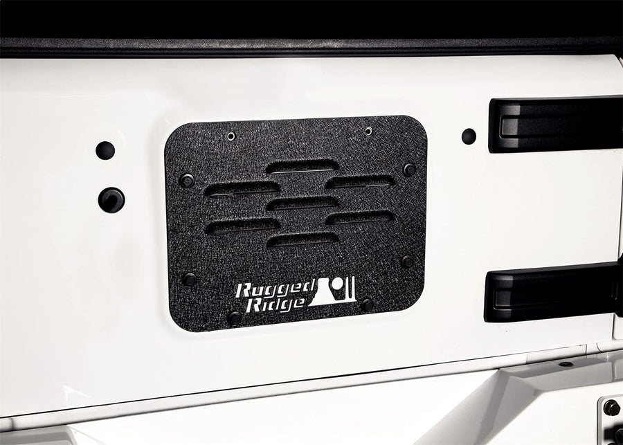 Rugged Ridge Delete Plate Tire Carrier | Black, Vented | 11586.10 | Fits 2007-2018 Jeep Wrangler JK
