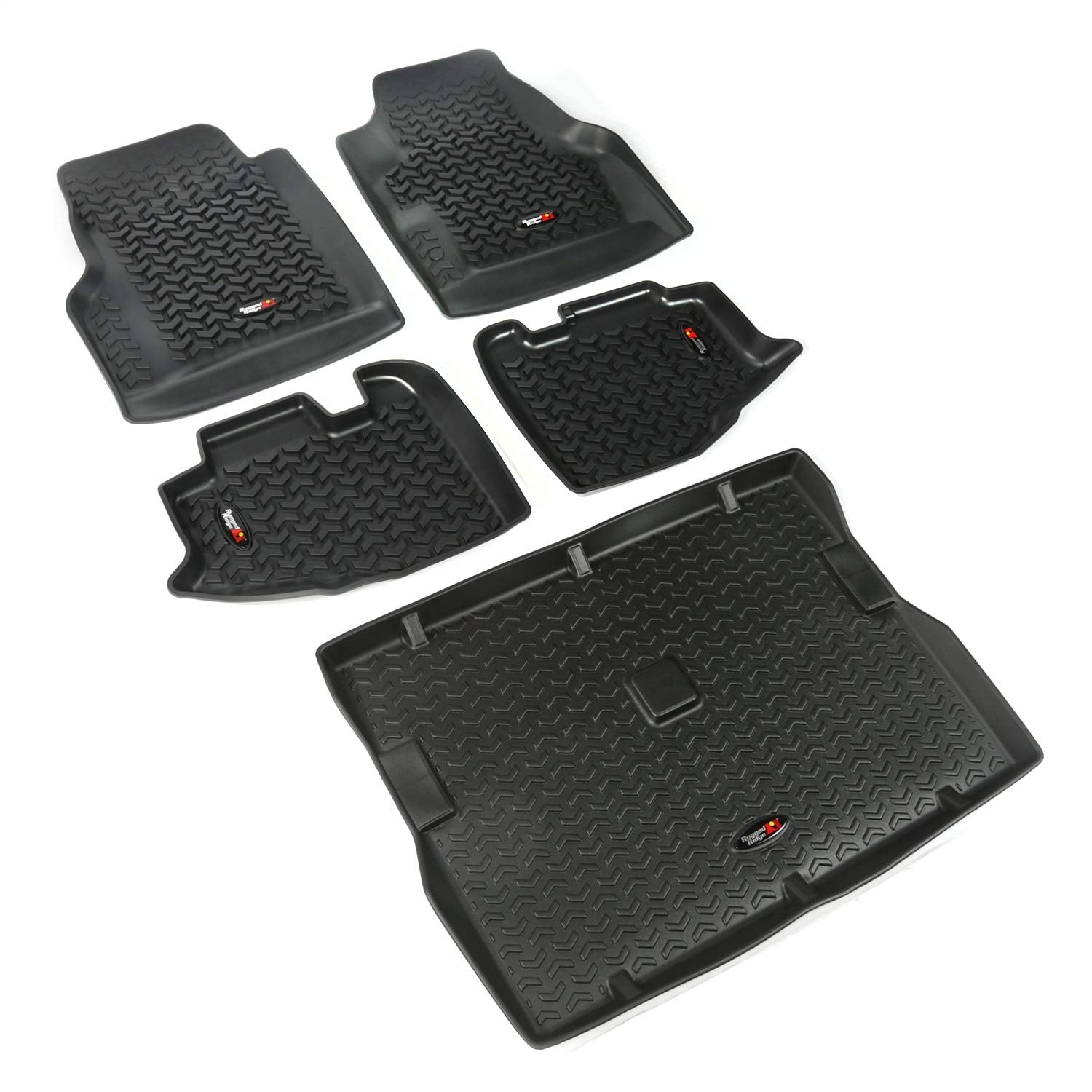 Floor Liner Set Rugged Ridge for Jeep Wrangler TJ/LJ | Front/Rear/Cargo, 5-Piece Set, Black | 12988.10 | Fits 1997-2006 Jeep Wrangler TJ/LJ
