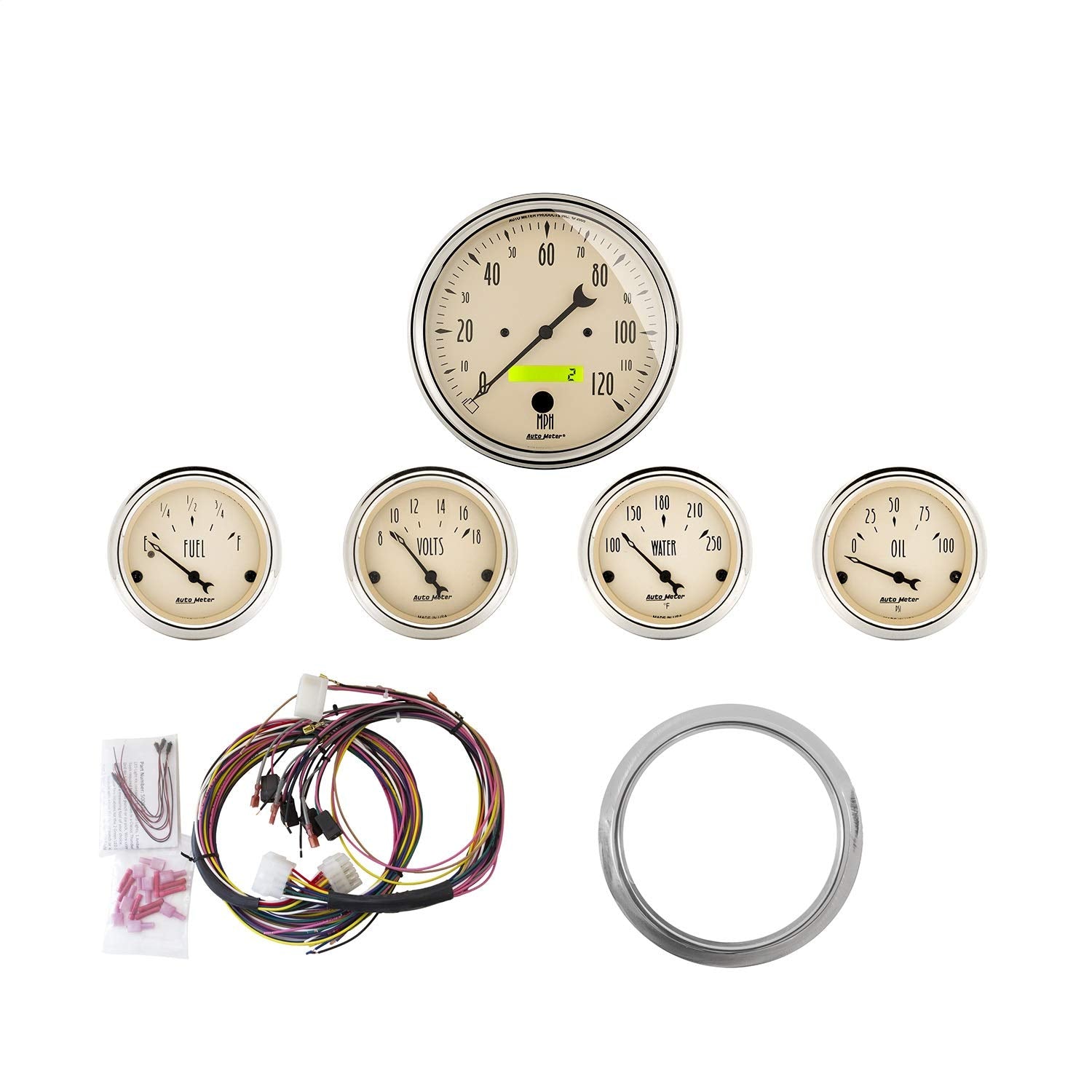Gauge Kit AutoMeter 7034-AB, 5 Pc, Chevy Car 59-60, Mph/Fuel/Oilp/Wtmp/Bat, Ab