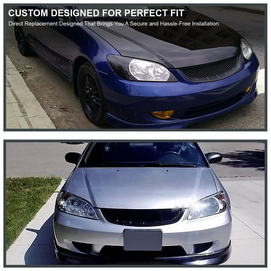 Matte Black Mesh Front Bumper Hood Grille Spec-D Tuning Compatible with 2004-2005 Honda Civic 2/4 Dr Coupe Sedan