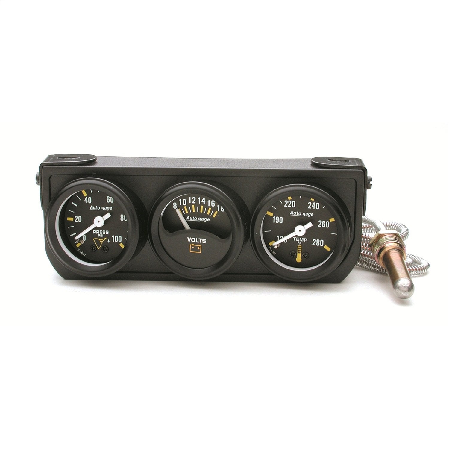 Auto Meter 2396 Mechanical Mini Oil/Volt/Water Autogage Gauge with Black Console 1.500 in.