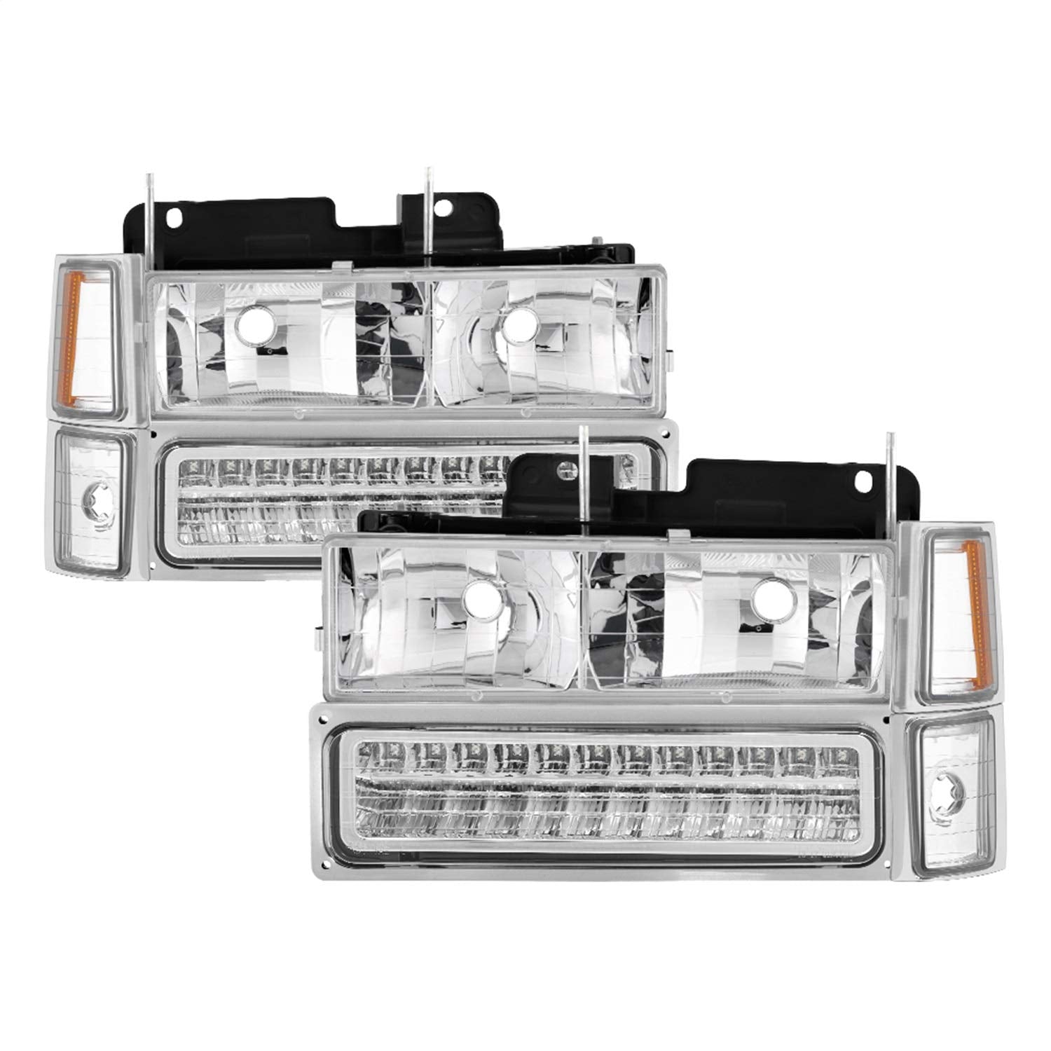 Hd-Jh-Cck88-Led-Am-C-Set Spyder - Chrome Euro Headlights With Led Turn Signal/Parking And Corner Lights