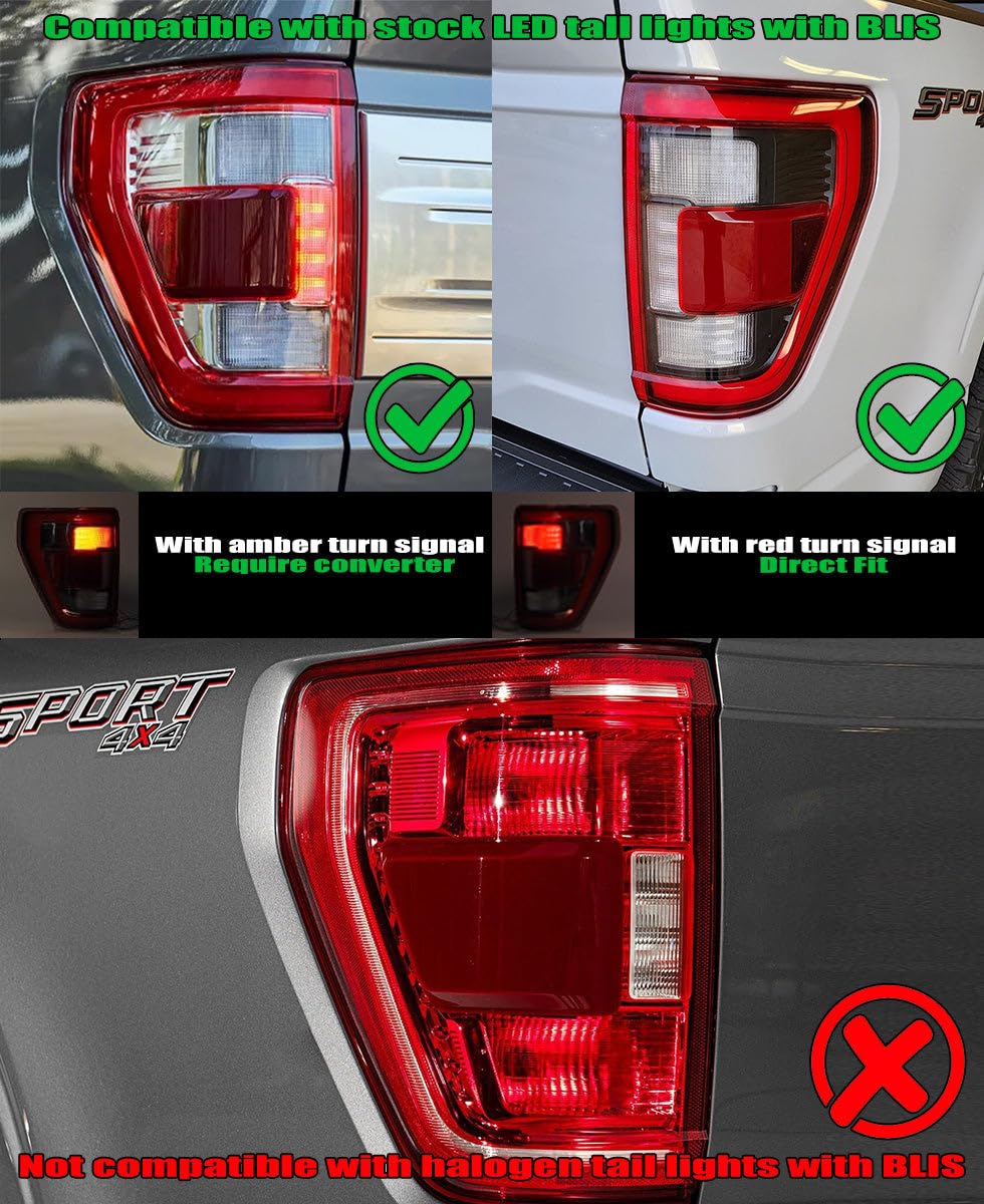 LUXX-Series LED Tail Lights Black-Red for 21-23 F150 (with BLIS) with converter