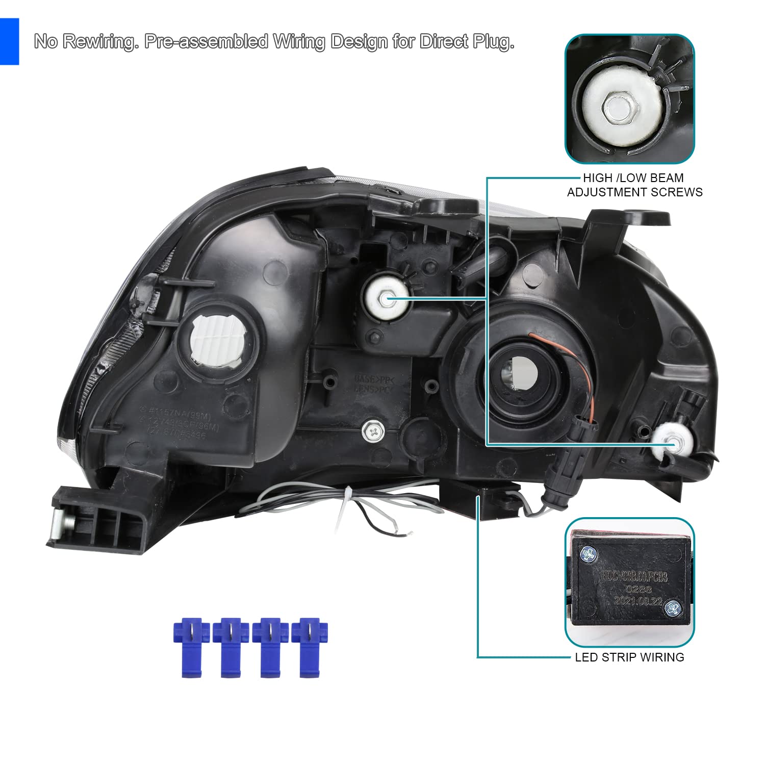 Chrome Headlights w/LED Tube Bar SPEC-D TUNING Compatible with 1996-1998 Honda Civic 2/4Dr