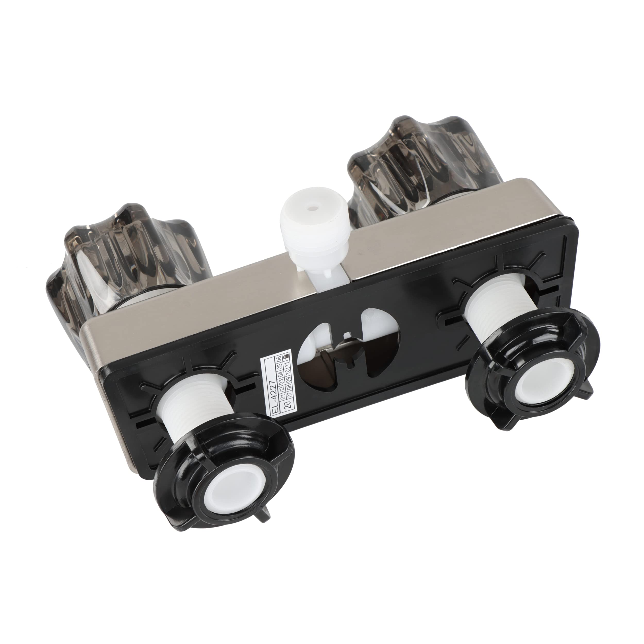 Exterior RV Shower Valve Empire Faucets - 4in Nickel Camper Outdoor Shower Valve with Crystal Knobs and Vacuum Breaker