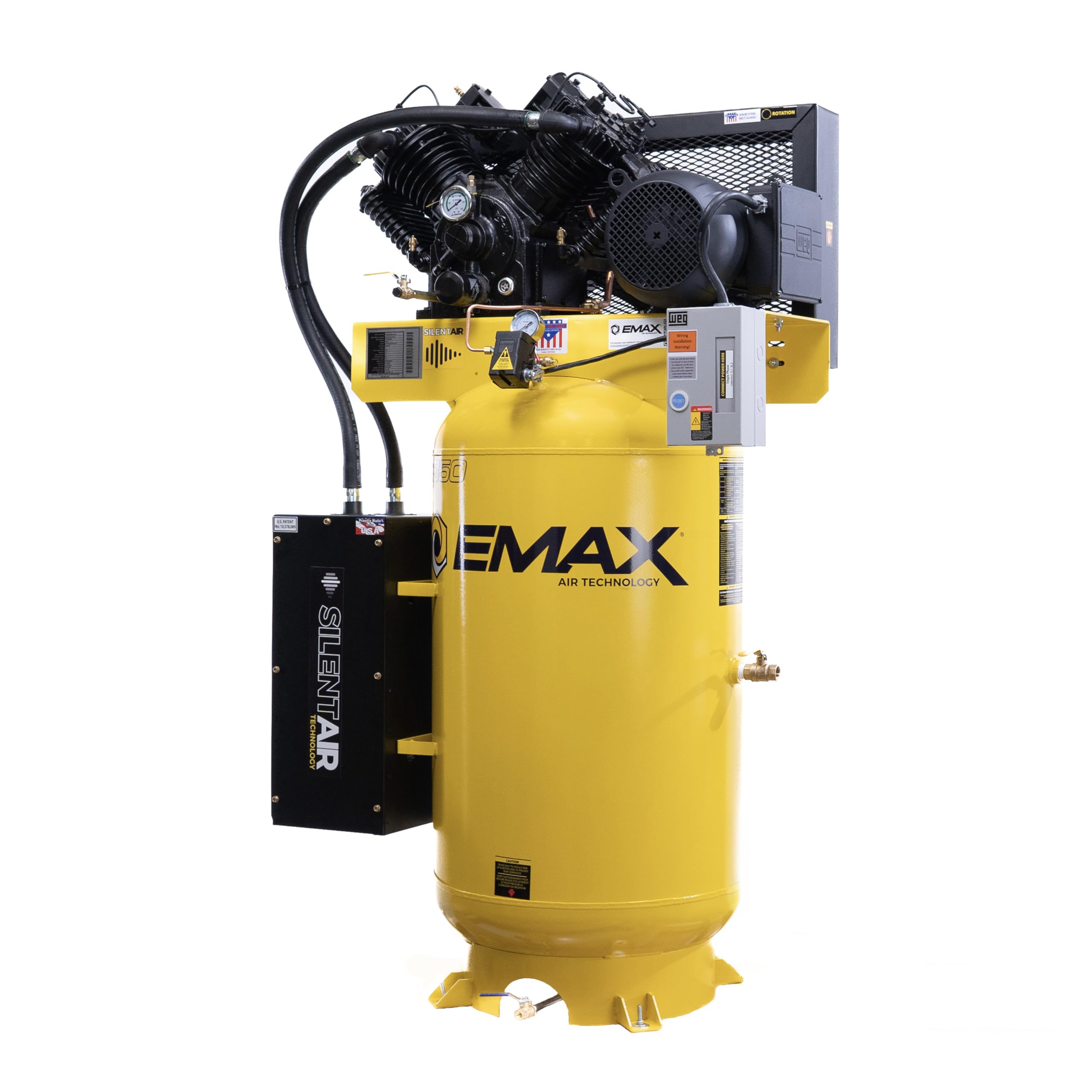 EMAX E350 Air Compressor Stationary - 7.5hp 80 Gal. 2 Stage Single Phase Industrial Compressor with Pressure Lubricated Pump & Whisper Quiet System - ES07V080V1