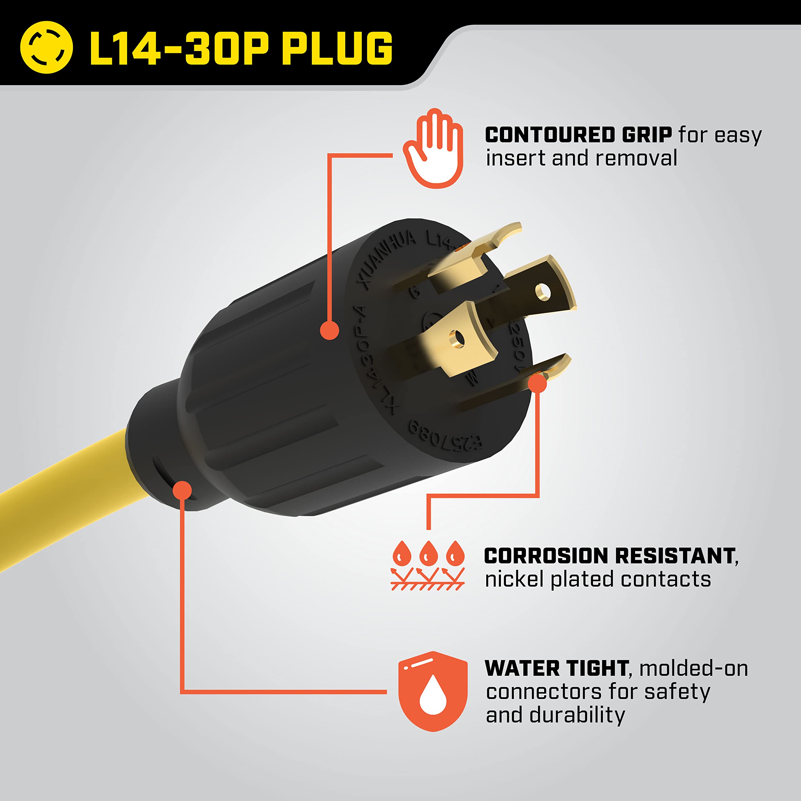 30-Amp Champion Power Equipment 25-Foot 125/250-Volt Duplex-Style Generator Extension Cord with Circuit Breakers (L14-30P to Four 5-20R)