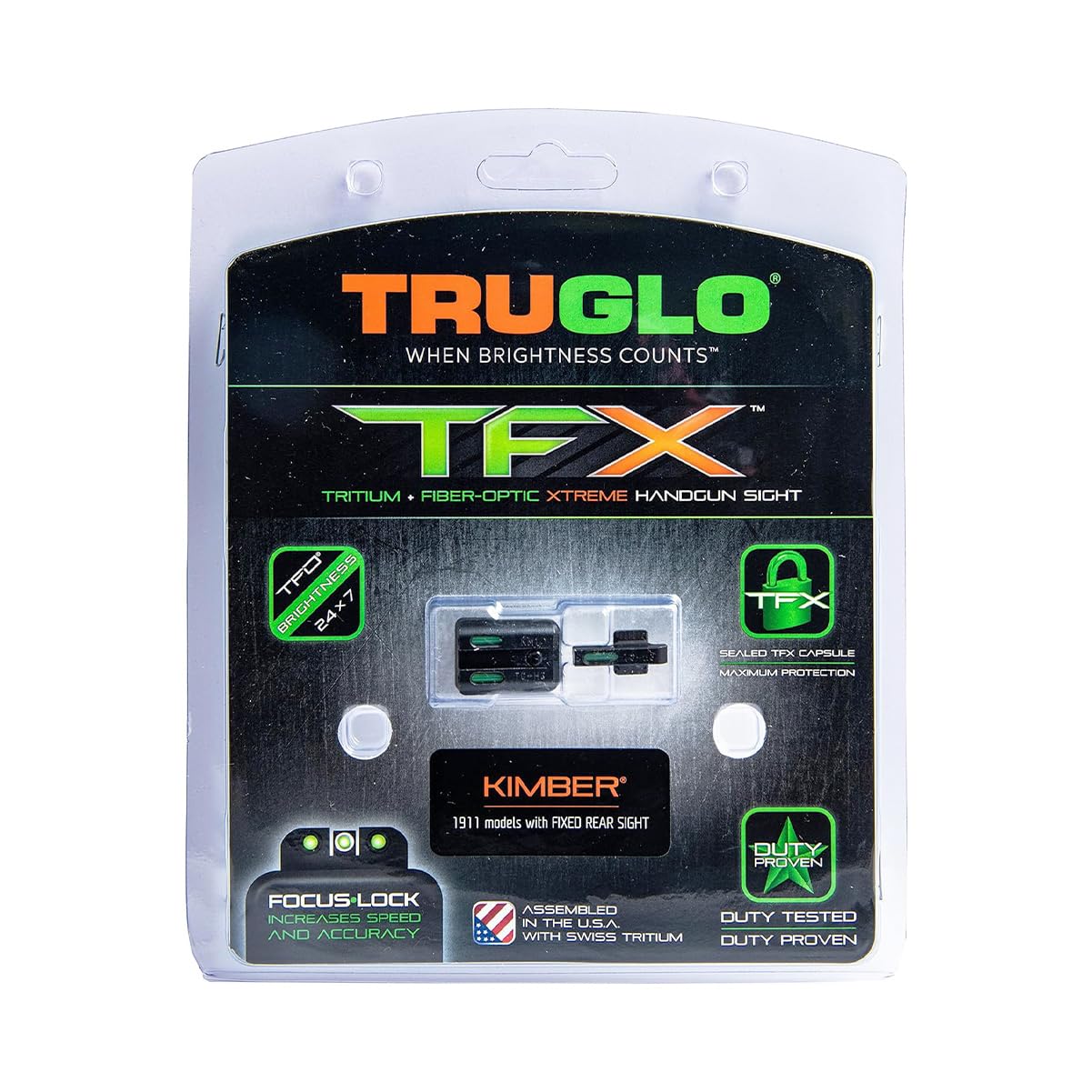 TFX Tritium and Fiber-Optic TRUGLO Xtreme Handgun Sights for Kimber 1911 Models with Fixed Rear Sight, Black, One Size (TFXKM)