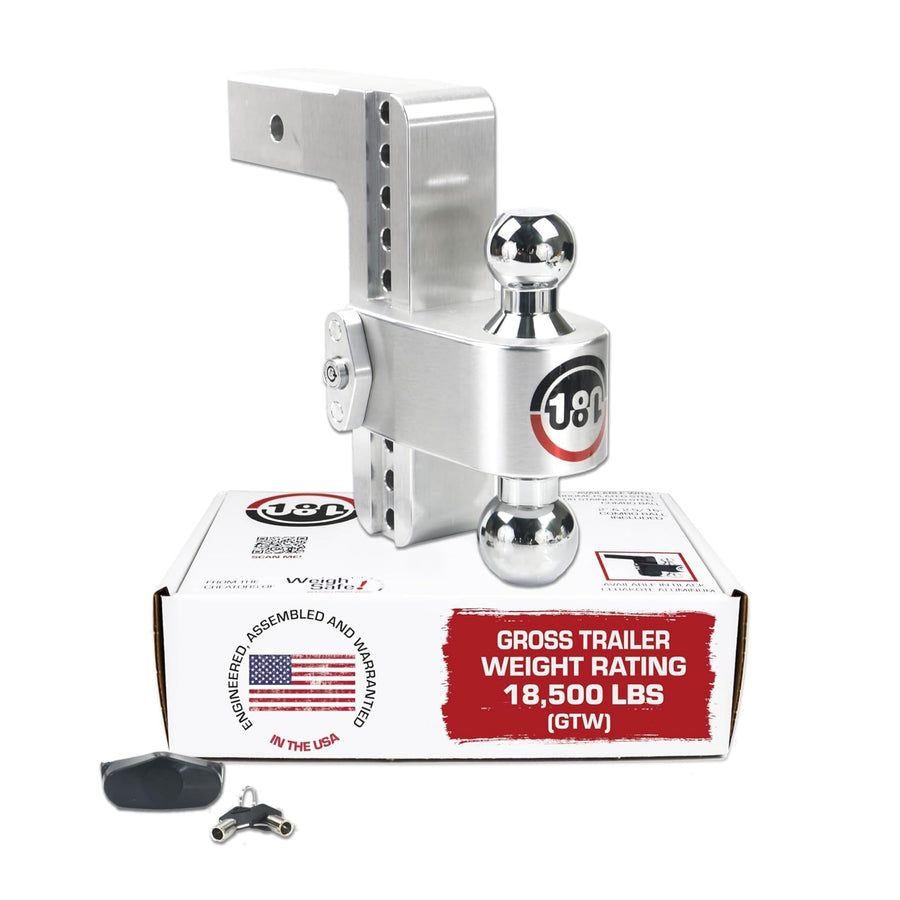 Adjustable Trailer Hitch Weigh Safe 180-Degree - Trailer Hitch for Towing - Compatible with 2.5" Receivers - 8" Drop, Chrome-Plated Tow Balls, 18,500 GTW, 1-Piece Lock Set.