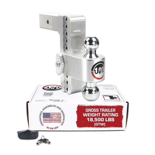 Adjustable Trailer Hitch Weigh Safe 180-Degree - Trailer Hitch for Towing - Compatible with 2.5" Receivers - 8" Drop, Chrome-Plated Tow Balls, 18,500 GTW, 1-Piece Lock Set.