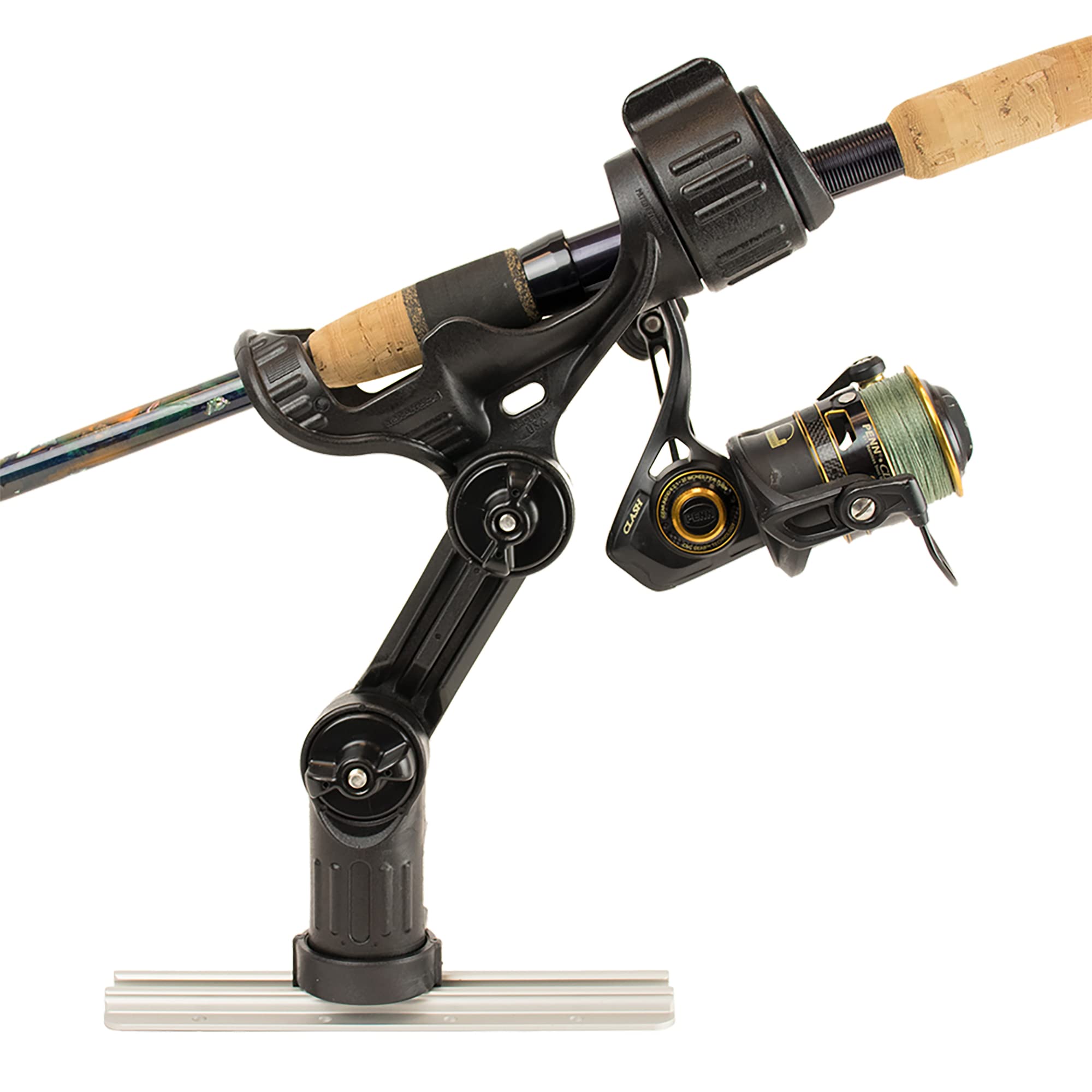 YakAttack Rod Holder Omega Pro | Track Mount Fishing for Kayak & Boat | Secure & Adjustable LockNLoad System | Compatible with Spinning, Casting, Fly Reels | Kayak Track Mount Accessories