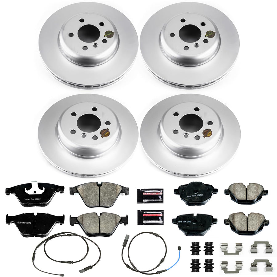 Power Stop CRK6023 Front and Rear Brake Kit- Coated Brake Rotors & Z23 Carbon-Fiber Ceramic Brake Pads and 1 Front & 1 Rear Sensor Wires