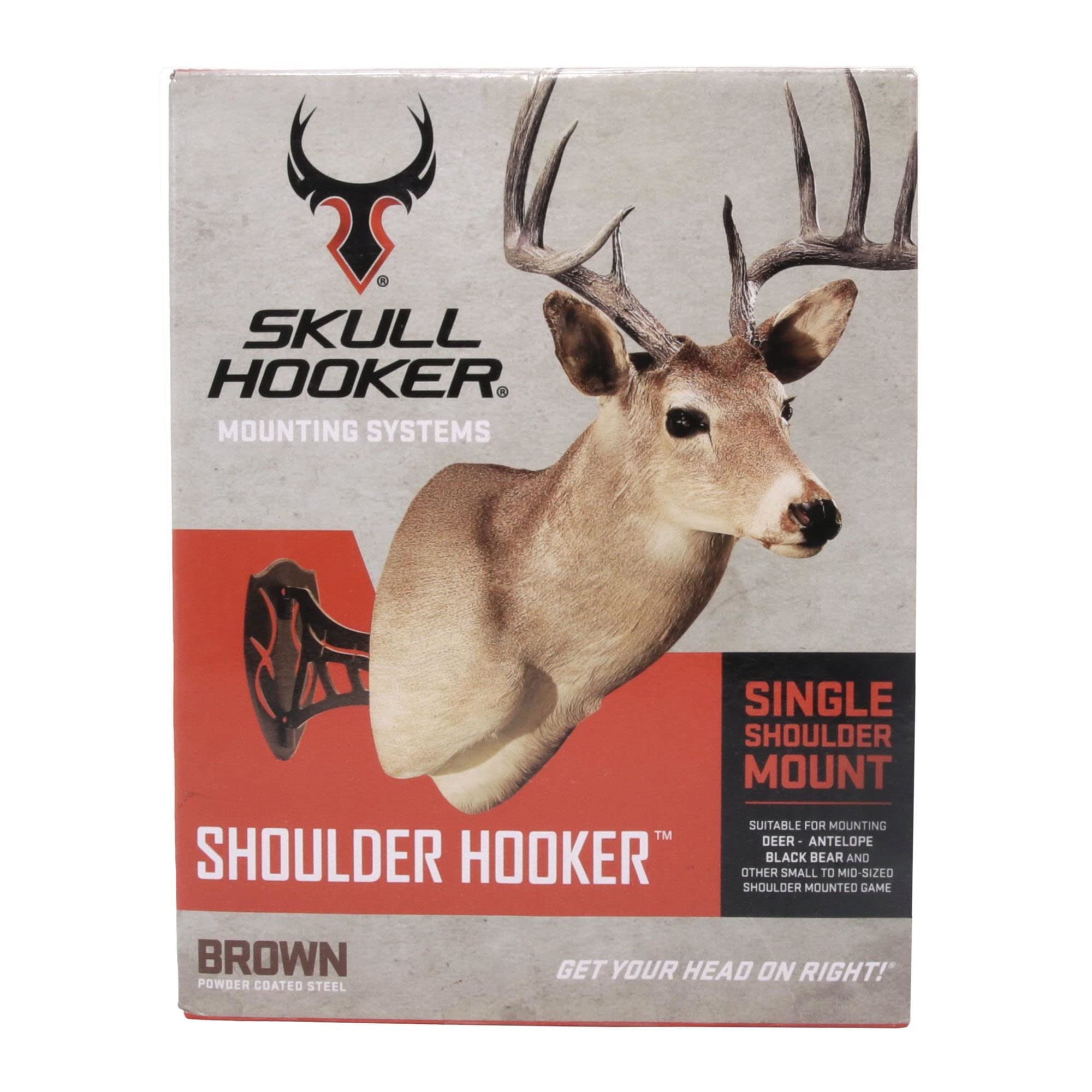 Skull Hooker Dual Shoulder Mount Small/Medium Game Steel Powder-Coated with 8-inch Swing Arm, Brown