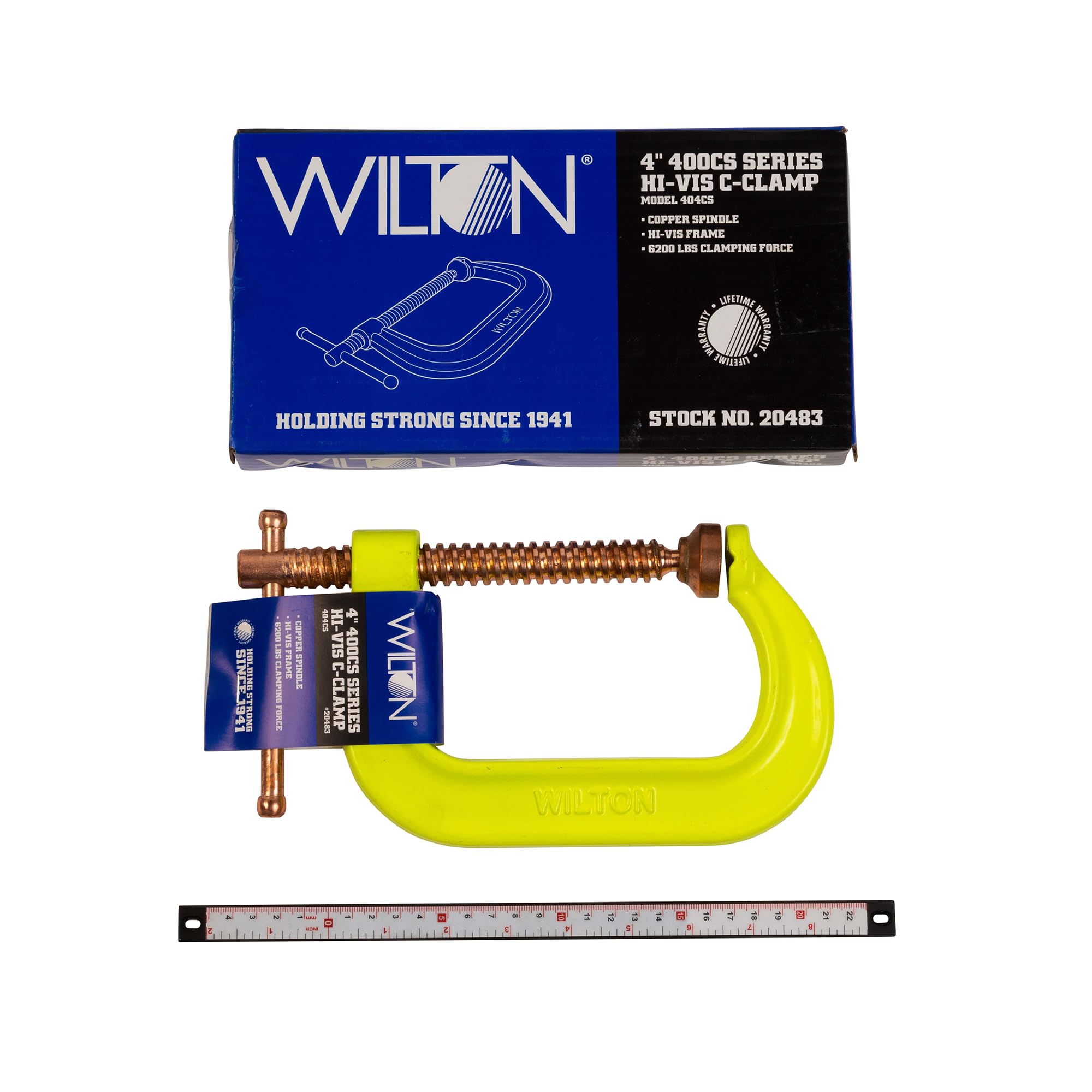 Wilton Hi-Vis Spark-Duty C-Clamp, 4" Opening, 3-1/4" Throat, 6200 Lbs. Clamping Force (Model 404CS)
